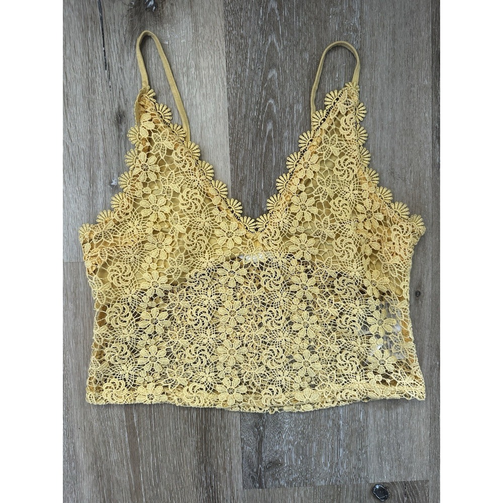 H&M Yellow Crochet Lace Bralette Crop Top Boho Festival Cottagecore Medium